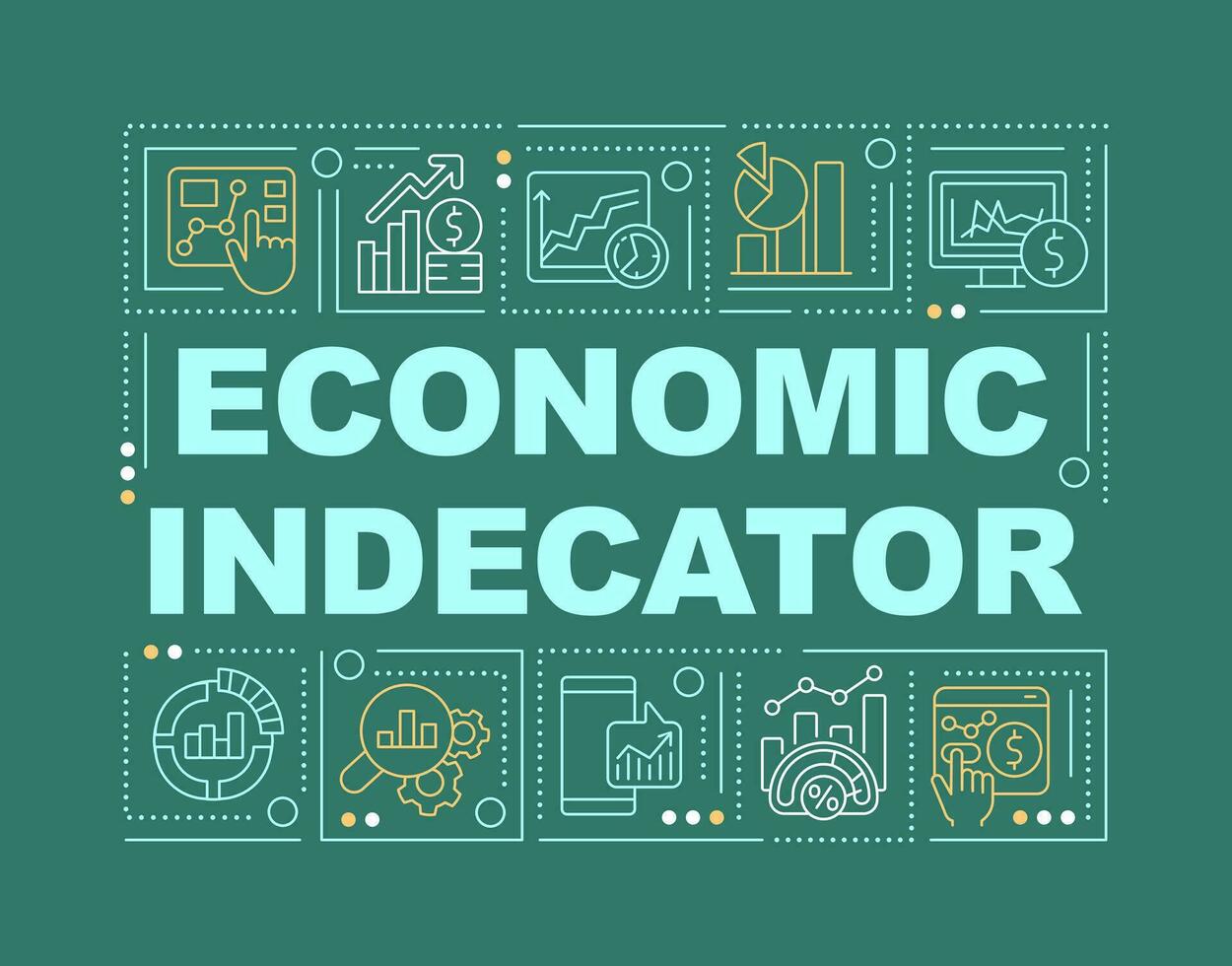 ekonomisk indikator ord begrepp mörk grön baner. marknadsföra analys. infographics med redigerbar ikoner på Färg bakgrund. isolerat typografi. vektor illustration med text