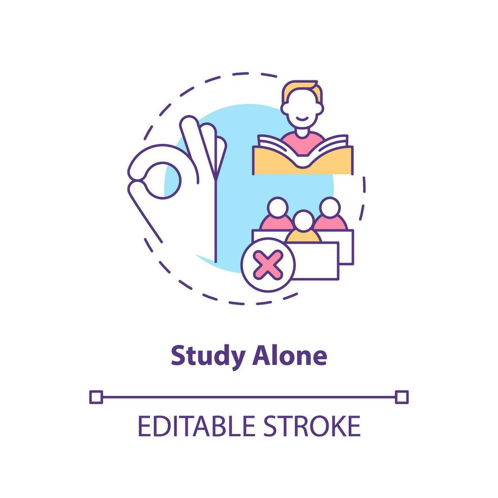 studieren allein Konzept Symbol. Wirksam Lernen Stil. Auswendiglernen Strategie abstrakt Idee dünn Linie Illustration. isoliert Gliederung Zeichnung. editierbar Schlaganfall vektor