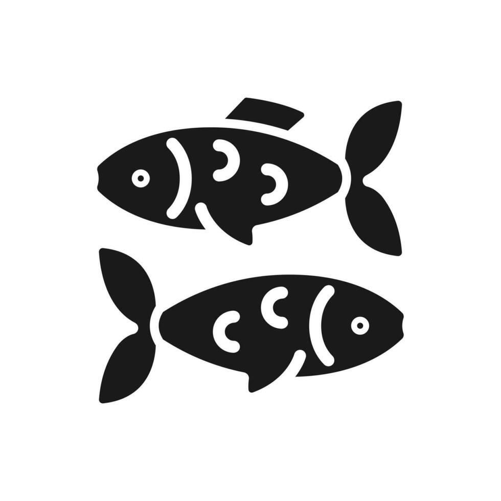 Fische schwarz Glyphe Symbol. Fische Tierkreis Tier. Horoskop Zeichen von Western Astrologie. Wasser- Kreaturen. kalt blutig. Silhouette Symbol auf Weiß Raum. solide Piktogramm. Vektor isoliert Illustration