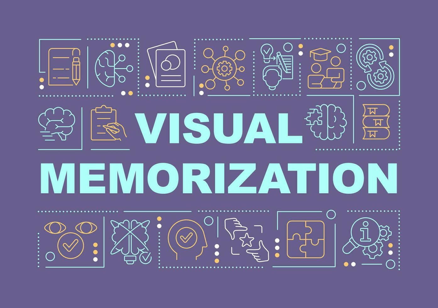 visuell memorering ord begrepp violett baner. studerar stil. infographics med redigerbar ikoner på Färg bakgrund. isolerat typografi. vektor illustration med text