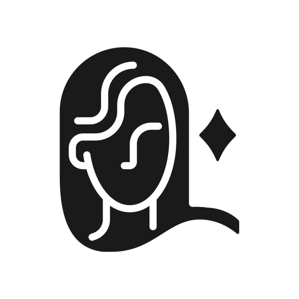 Mädchen schwarz Glyphe Symbol. astrologisch Zeichen im Western Tierkreis System. jung Frau Porträt. weiblich Schönheit. Silhouette Symbol auf Weiß Raum. solide Piktogramm. Vektor isoliert Illustration