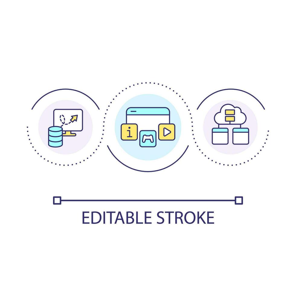 underhållning innehåll slinga begrepp ikon. personlig data moln. digital information lagring abstrakt aning tunn linje illustration. isolerat översikt teckning. redigerbar stroke vektor