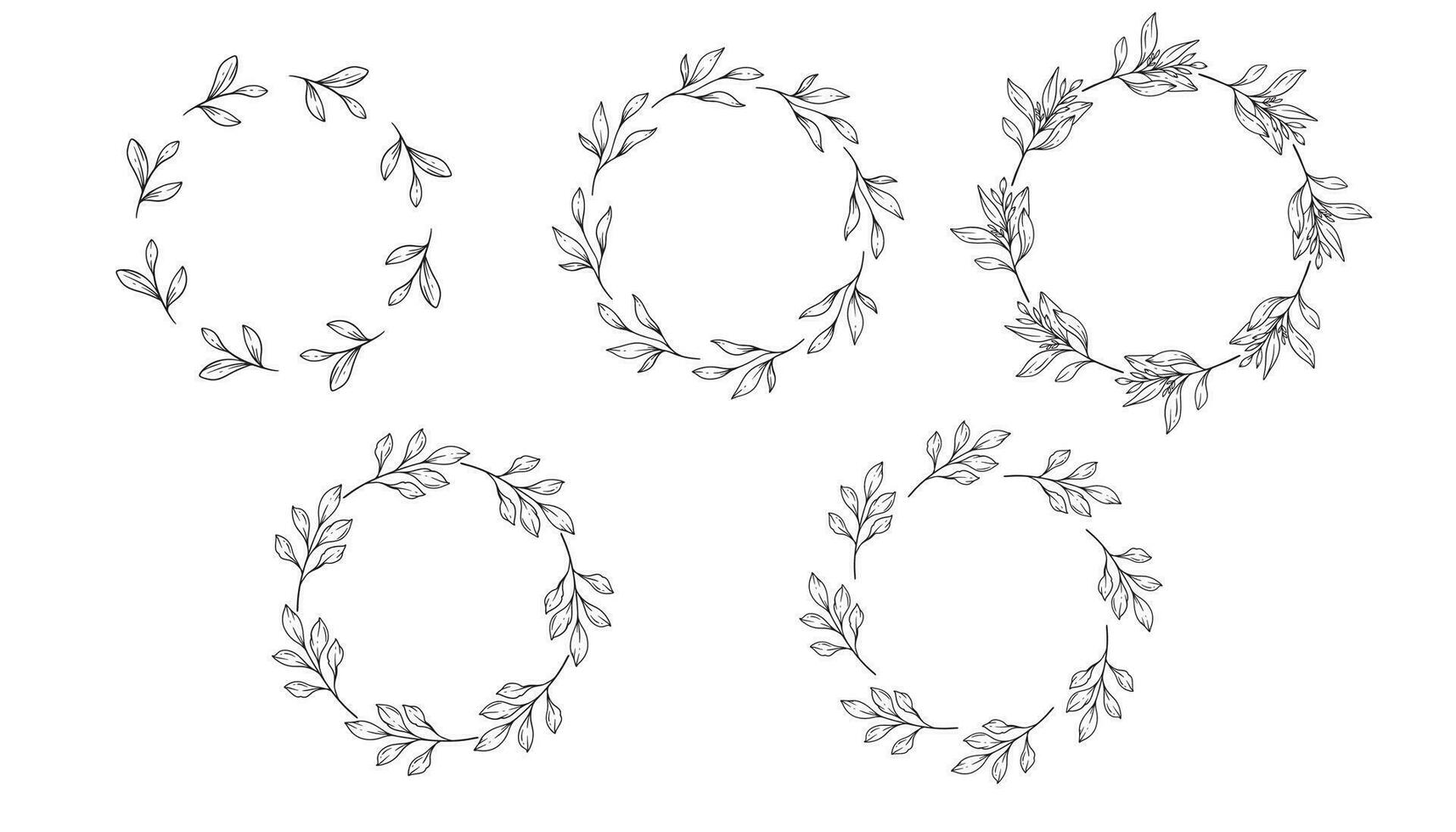 blommig ramar linje konst, bra linje grönska ramar hand dragen illustration. översikt löv och blommor. vektor