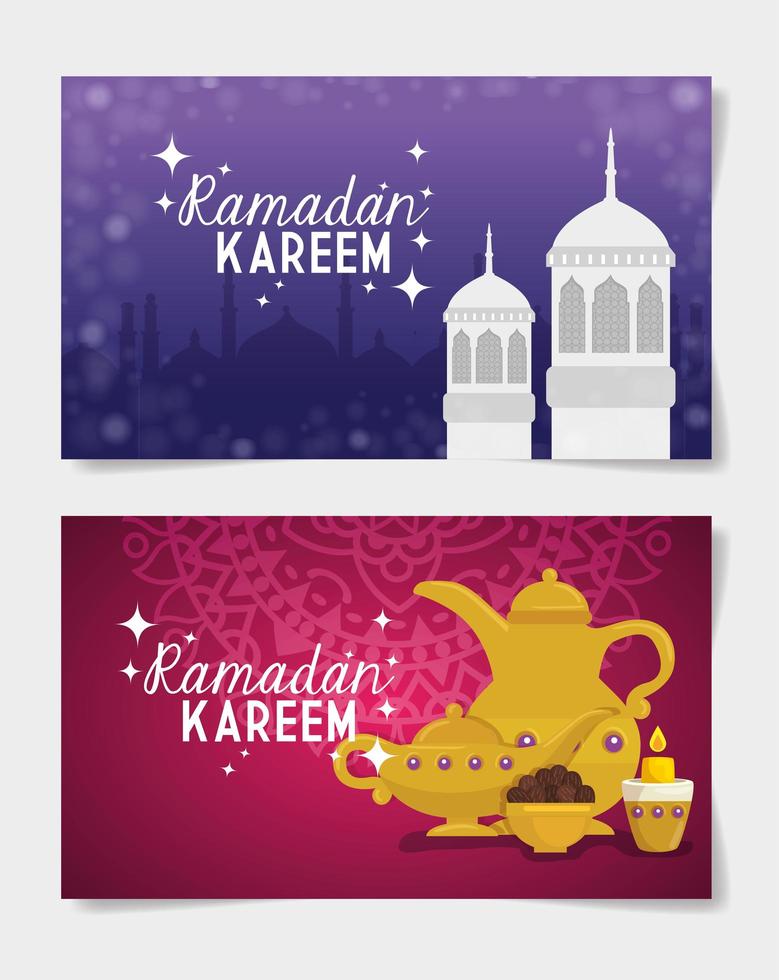 Set Ramadan Kareem Poster mit Dekoration vektor