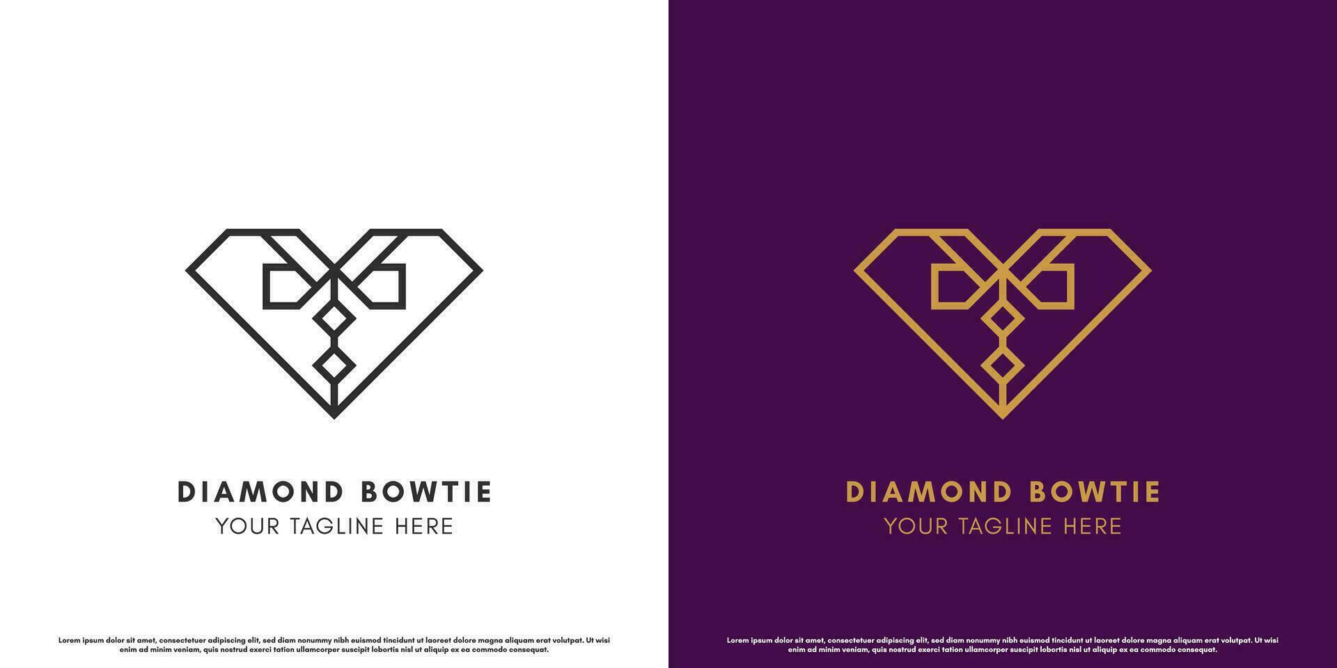 Diamant Krawatte Logo Design Illustration. modern kreativ abstrakt eben Linie Silhouette einfach Diamant Krawatte minimalistisch elegant golden Luxus. Smoking Krawatte Krawatte Symbol Symbol zum Kleidung Juwel Kristall. vektor