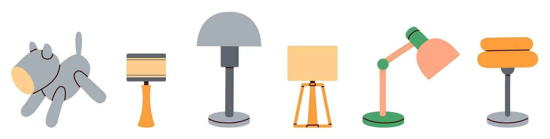 en uppsättning av belysning fixturer för Hem dekor. dekorativ tabell lampa. olika belysning för interiör design. platt vektor illustration.
