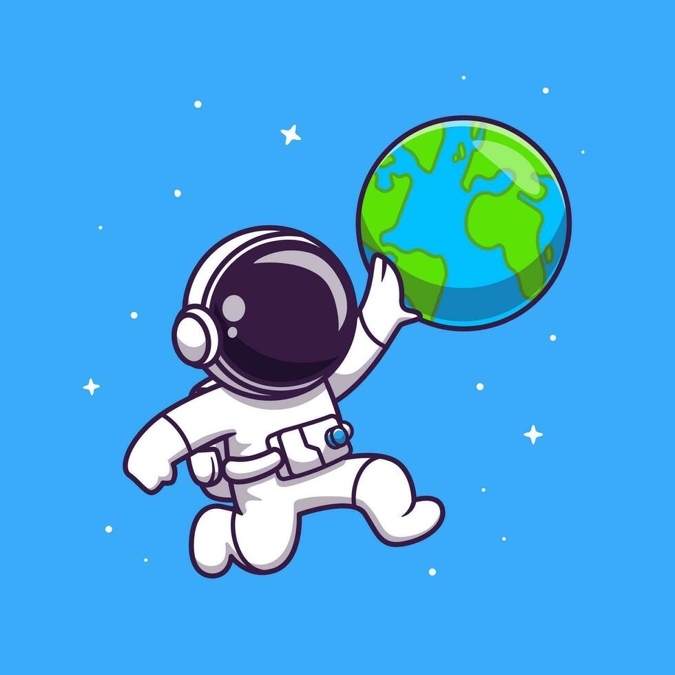 söt astronaut spelar jord boll tecknad serie vektor ikon illustration. vetenskap teknologi ikon begrepp isolerat premie vektor. platt tecknad serie stil