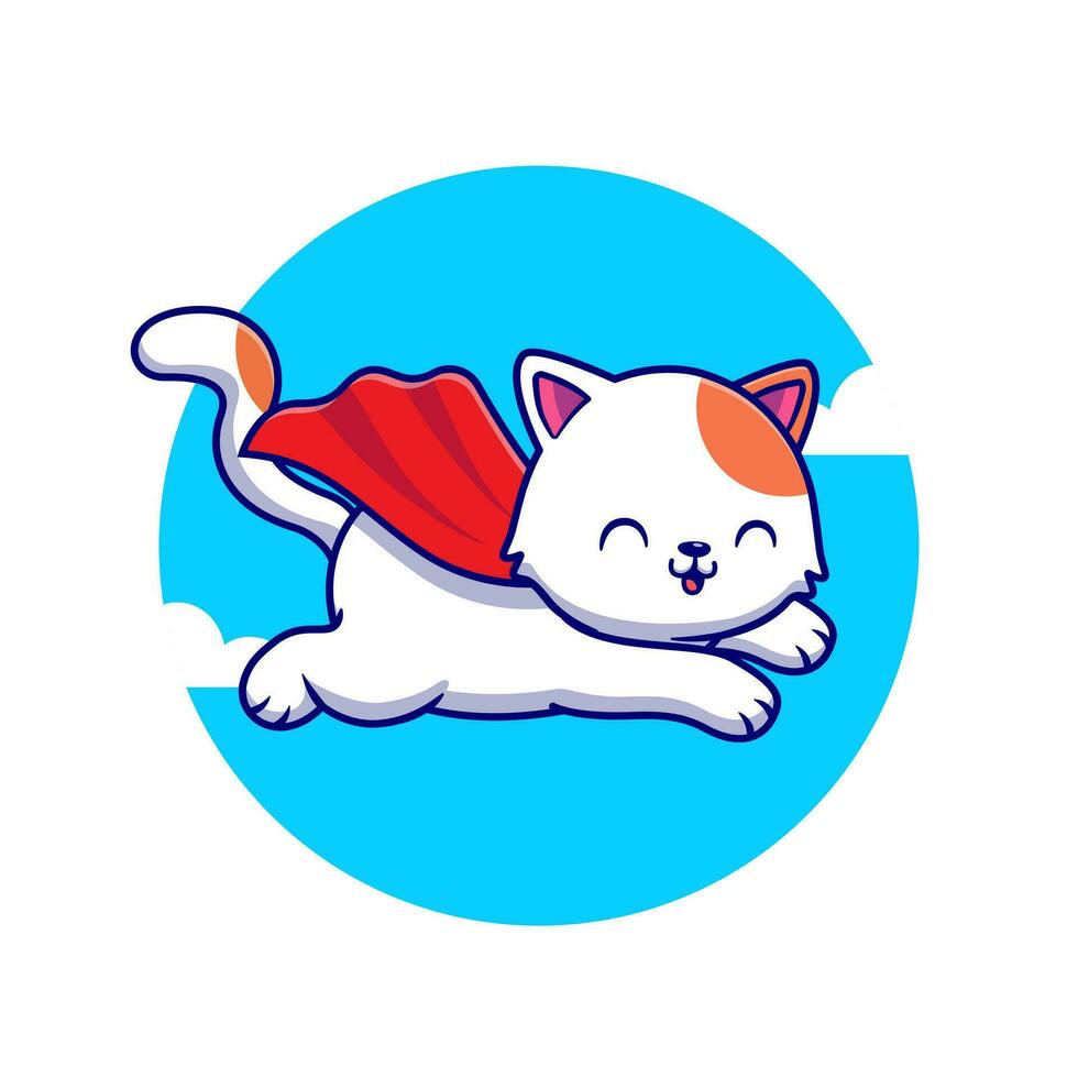 süß Katze Super Held fliegend Karikatur Vektor Symbol Illustration. Tier Held Symbol Konzept isoliert Prämie Vektor. eben Karikatur Stil
