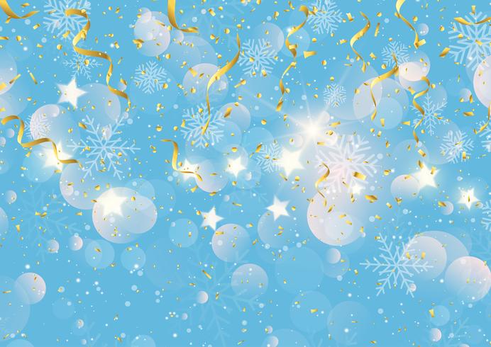 Weihnachtshintergrund mit Goldausläufern Konfetti und Schneeflocken vektor