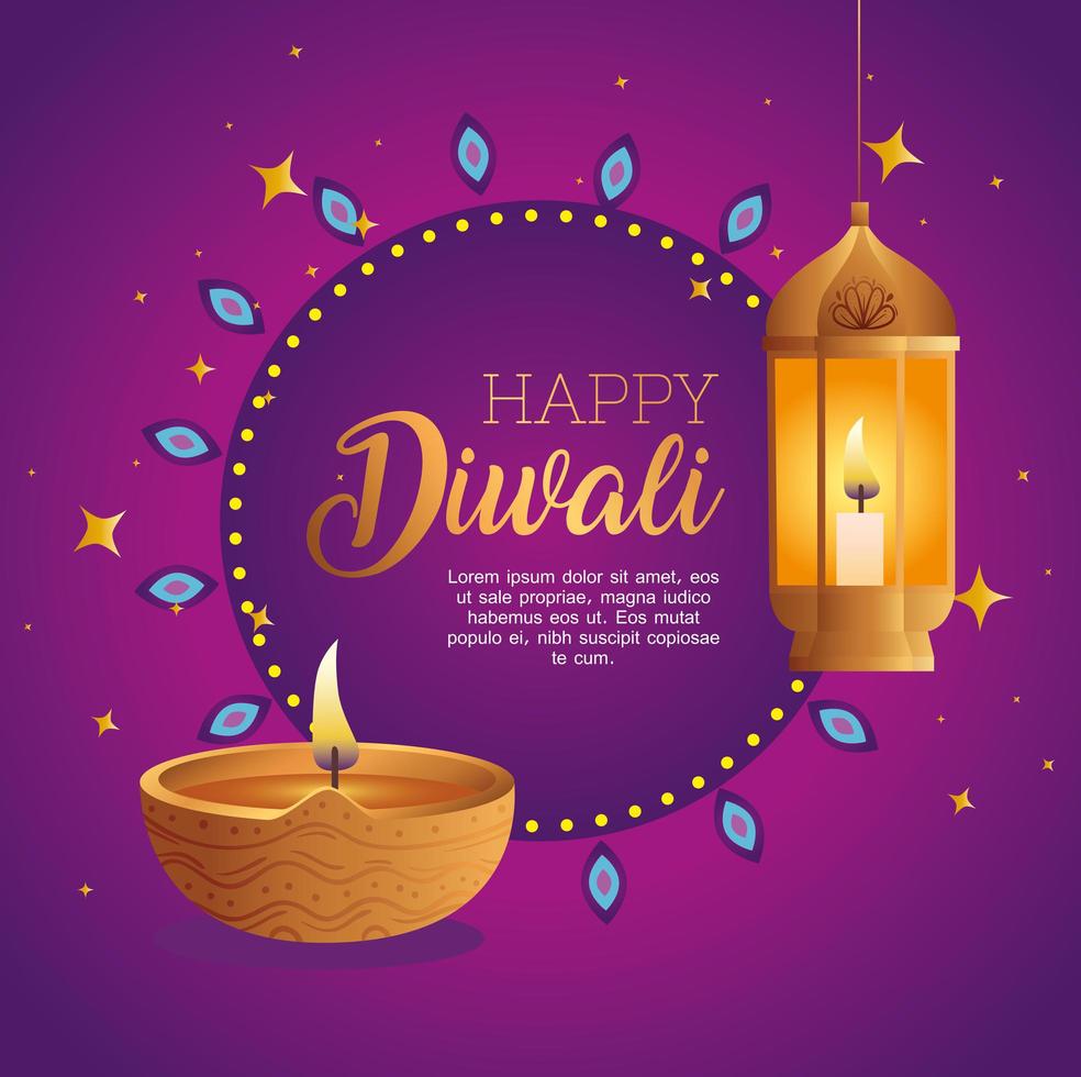 Happy Diwali Diya Kerze und Laterne Vektordesign vektor