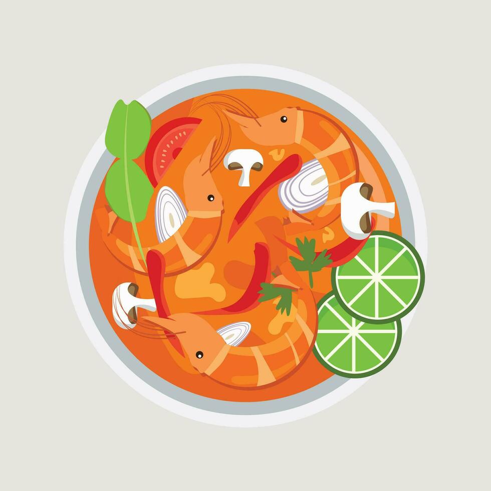 tum yum kung thai kryddad soppa mat asiatisk mat vektor illustration