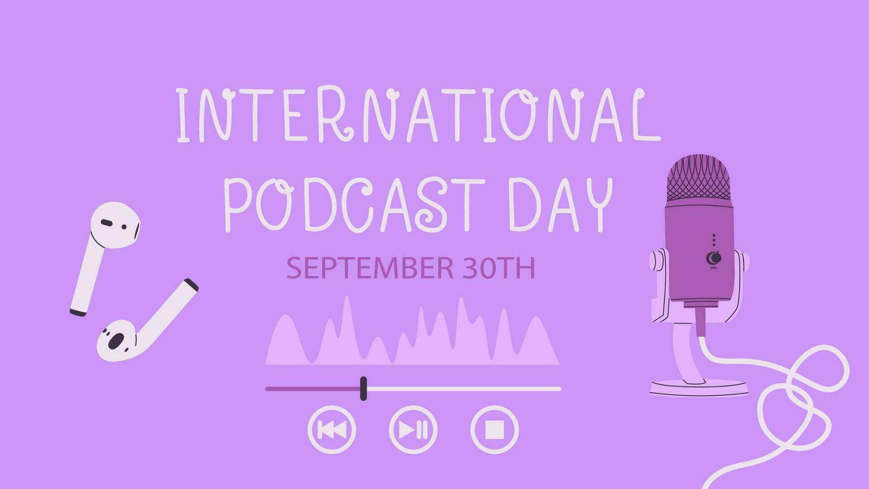 International Podcast Tag. Postkarte oder Banner zum das Tag von 30 September. Mikrofon und Kopfhörer. Vektor Illustration zum Design.