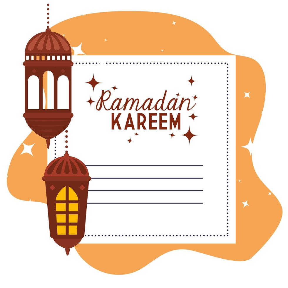 Ramadan Kareem Karte mit Laternen hängen vektor