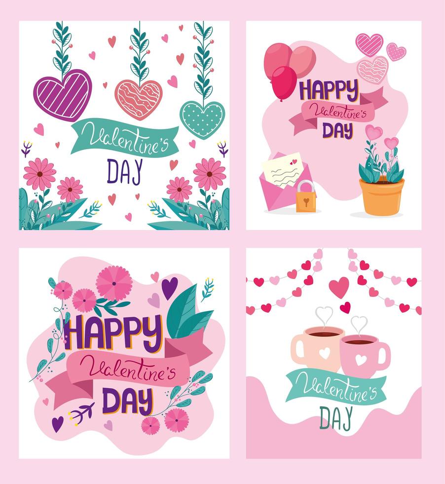 Set von Happy Valentinstag Karten vektor