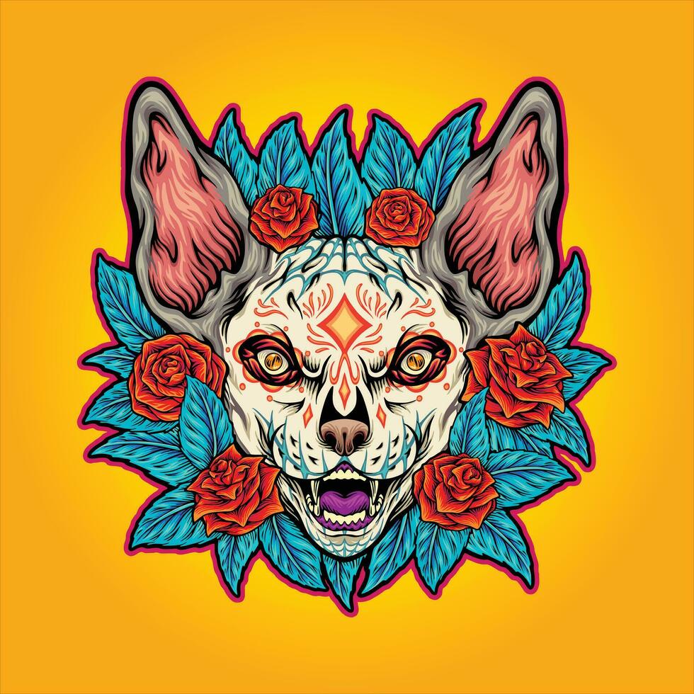 muerte Sphynx Katze Blumen- Ornament Vektor Abbildungen zum Ihre Arbeit Logo, Fan-Shop T-Shirt, Aufkleber und Etikette Entwürfe, Poster, Gruß Karten Werbung Geschäft Unternehmen oder Marken.