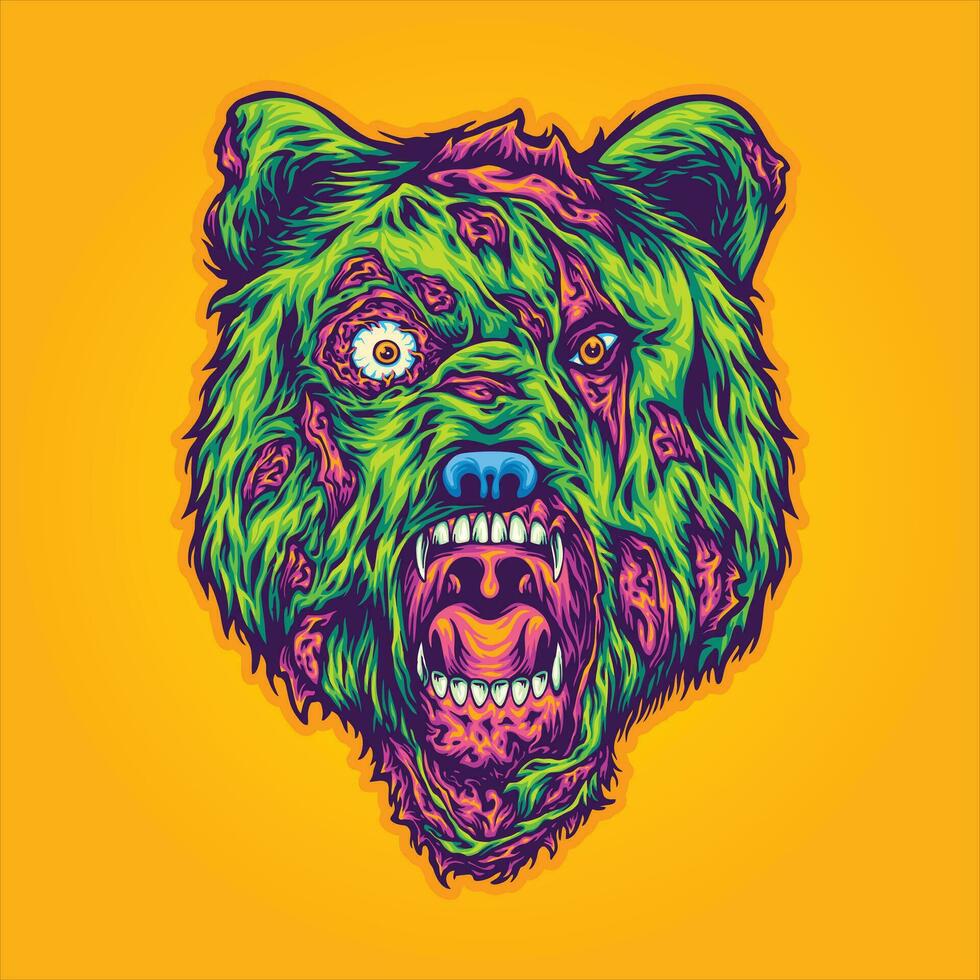 fä skrämmande huvud Björn monster zombie vektor illustrationer för din arbete logotyp, handelsvaror t-shirt, klistermärken och märka mönster, affisch, hälsning kort reklam företag företag eller märken.