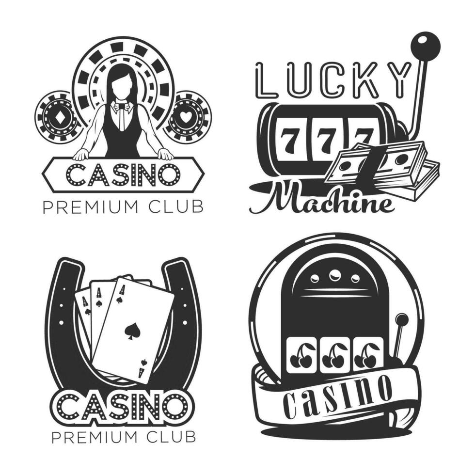 kasino logotyp design bunt, poker klubb logotyp svartvit uppsättning. vektor