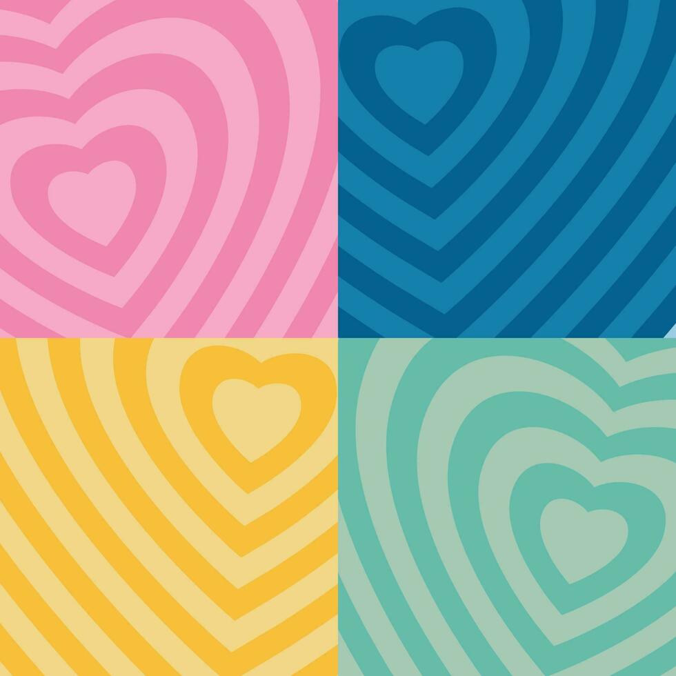 söt kärlek valentine fyrkant uppsättning av 4, bakgrunder för digital affischer, social media och skriva ut vektor