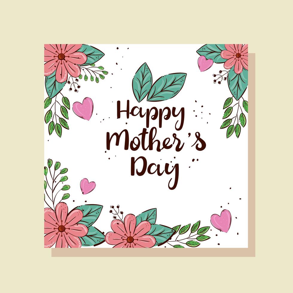 glückliche Muttertagskarte mit quadratischem Rahmen und Blumendekoration vektor