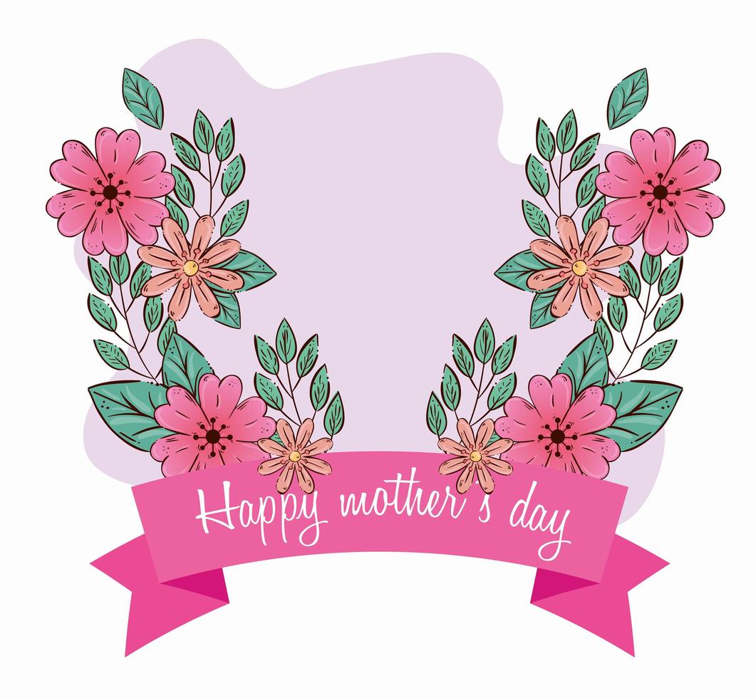 Happy Mother Day Karte mit Blumen und Banddekoration vektor