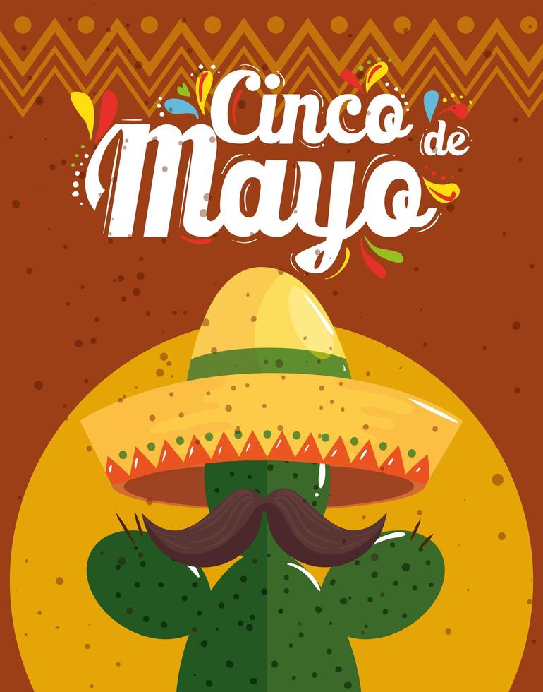 Cinco de Mayo Poster mit Kaktus und Hutgeflecht vektor