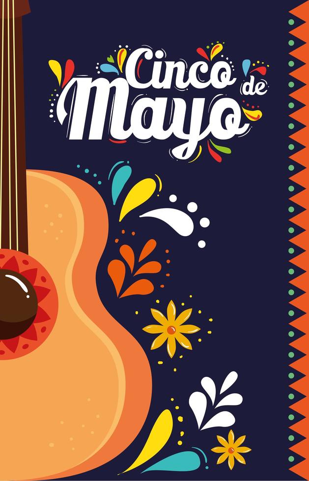 Cinco de Mayo Poster mit Gitarre und Dekoration vektor