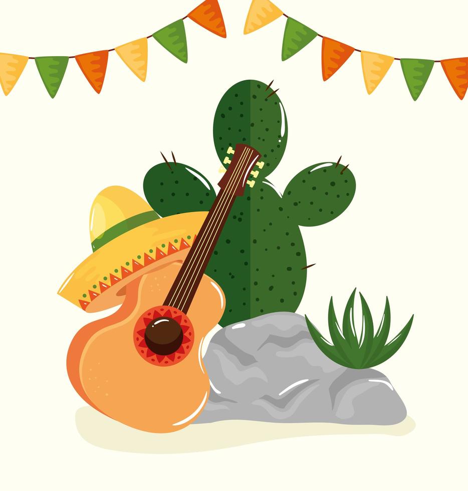 kaktus och ikoner traditionella för cinco de mayo vektor