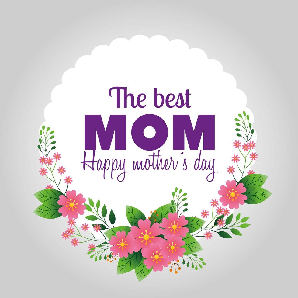 glad mors dagskort med ramcirkel av blommadekoration vektor