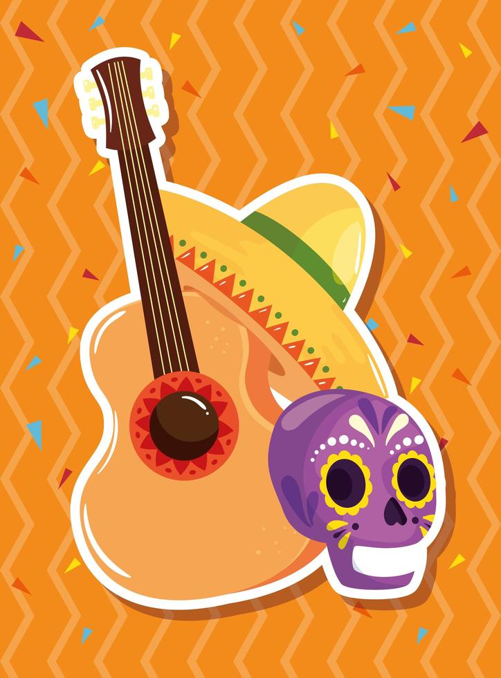 Gitarre und traditionelle Ikonen des Cinco de Mayo vektor