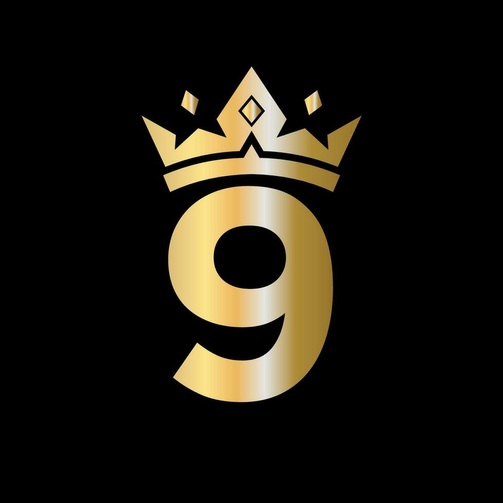 krona logotyp på brev 9 vektor mall för skönhet, mode, elegant, lyx tecken