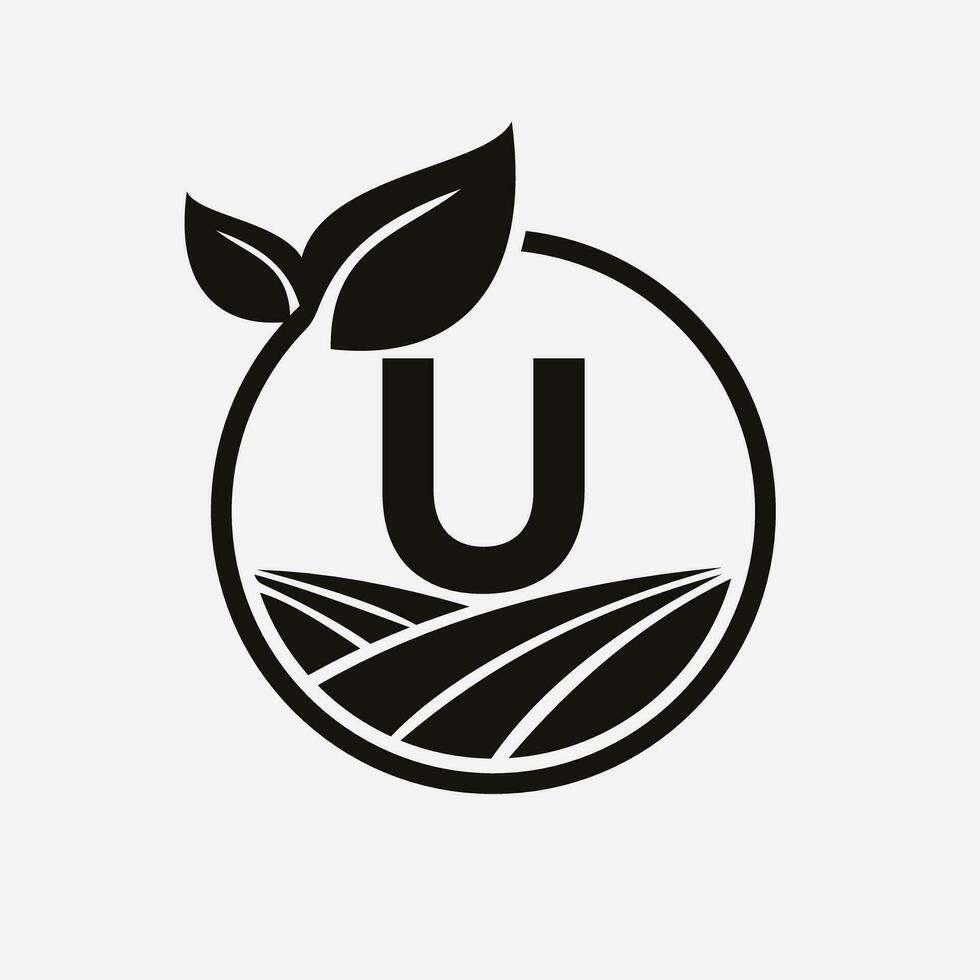 brev u lantbruk logotyp. jordbruk logotyp symbol mall vektor