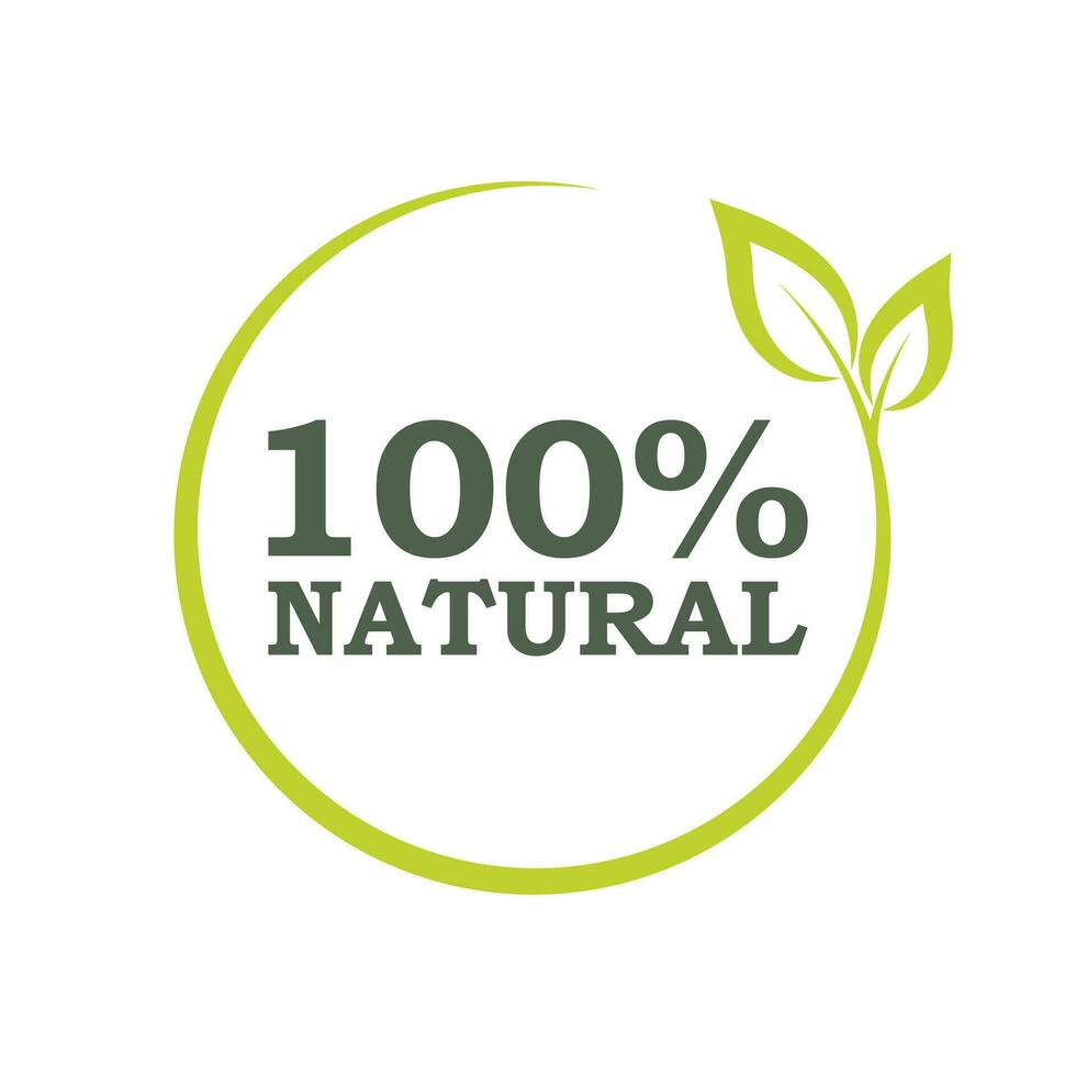 naturlig Produkter klistermärke, märka, bricka och logotyp. ekologi ikon. logotyp mall med grön löv för organisk och eco vänlig Produkter. vektor illustration