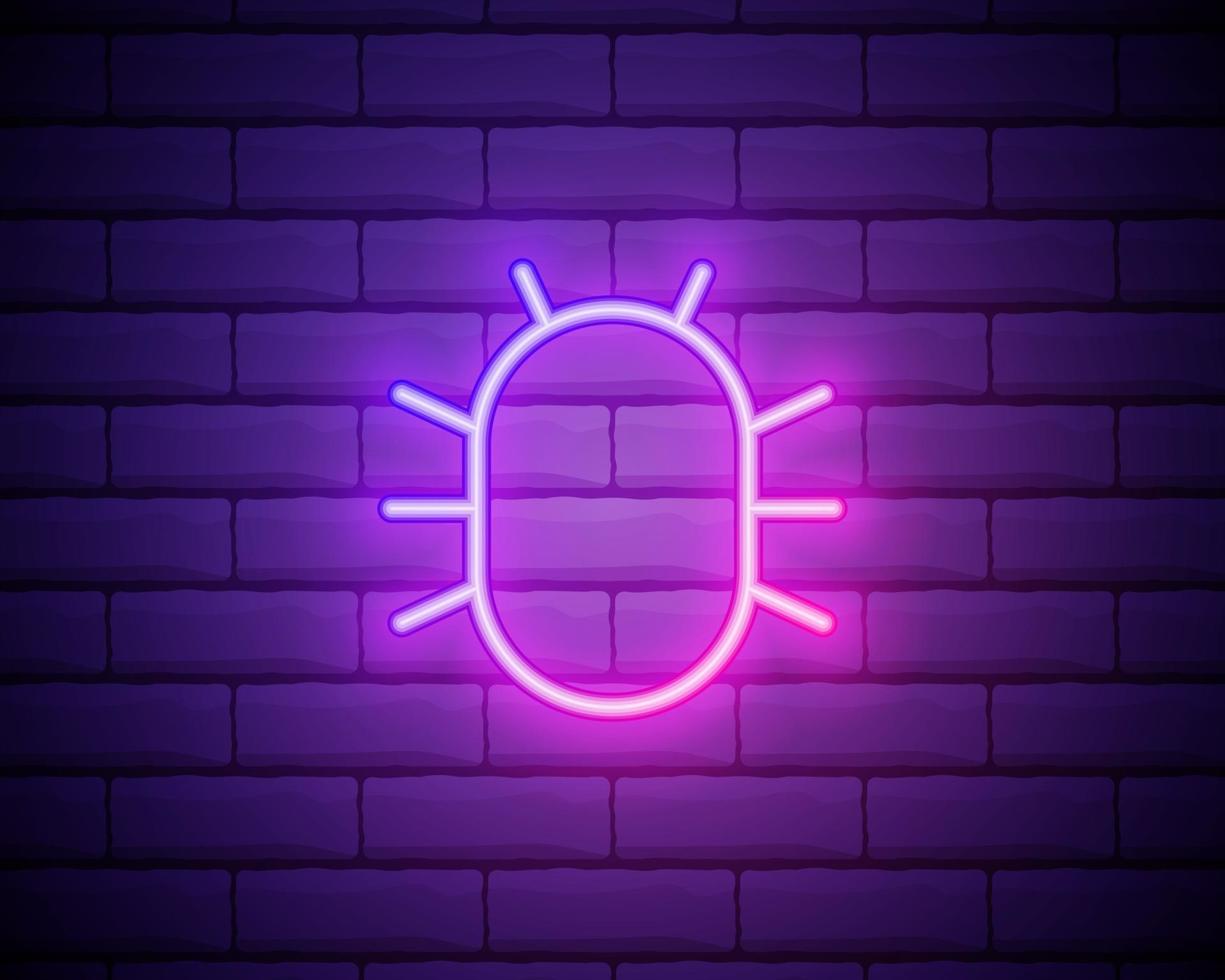 leuchtende Neon-Linie System Bug Konzept Symbol auf Mauer Hintergrund isoliert. Code-Bug-Konzept. Fehler im System. Fehlersuche. buntes Umrisskonzept. Vektor-Illustration vektor