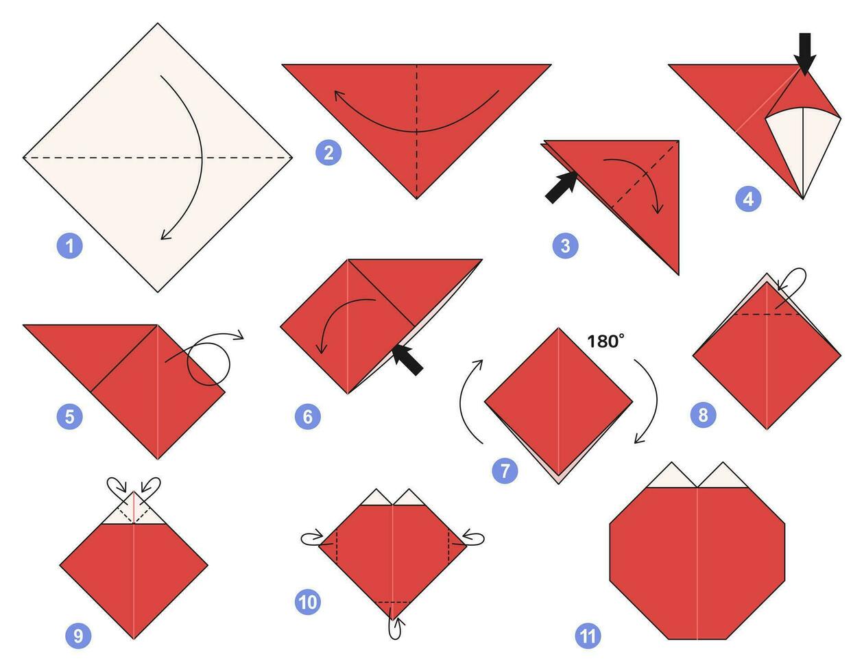 tomat origami schema handledning rör på sig modell. origami för ungar. steg förbi steg på vilket sätt till göra en söt origami grönsak. vektor illustration.