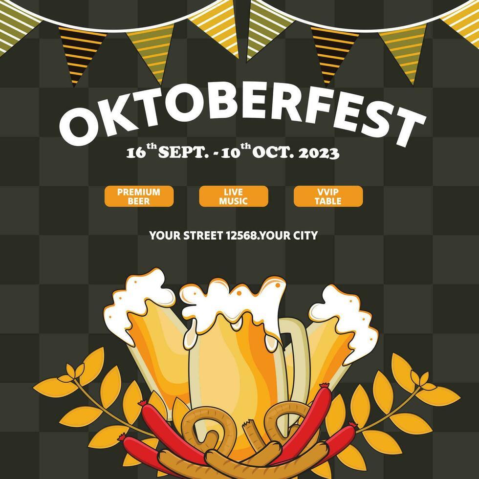 vektor platt illustration för oktoberfest öl festival firande, oktoberfest posta mall