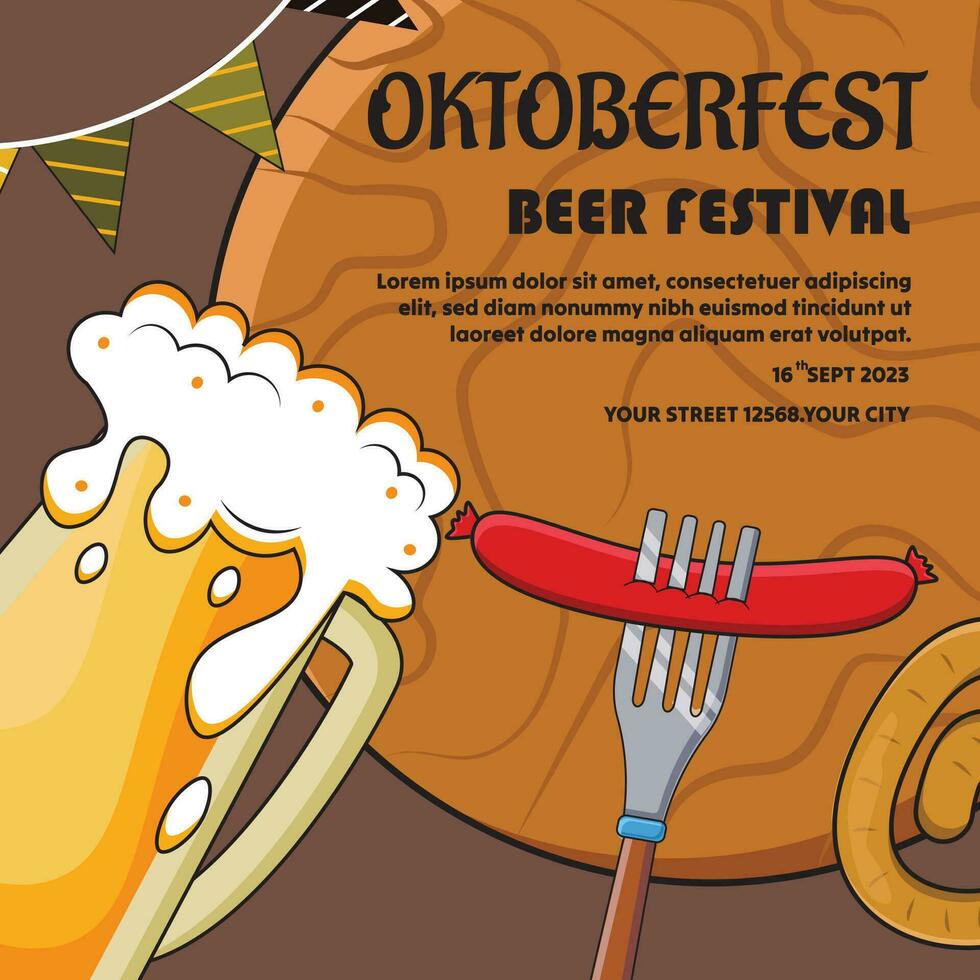 vektor platt illustration för oktoberfest öl festival firande, oktoberfest posta mall