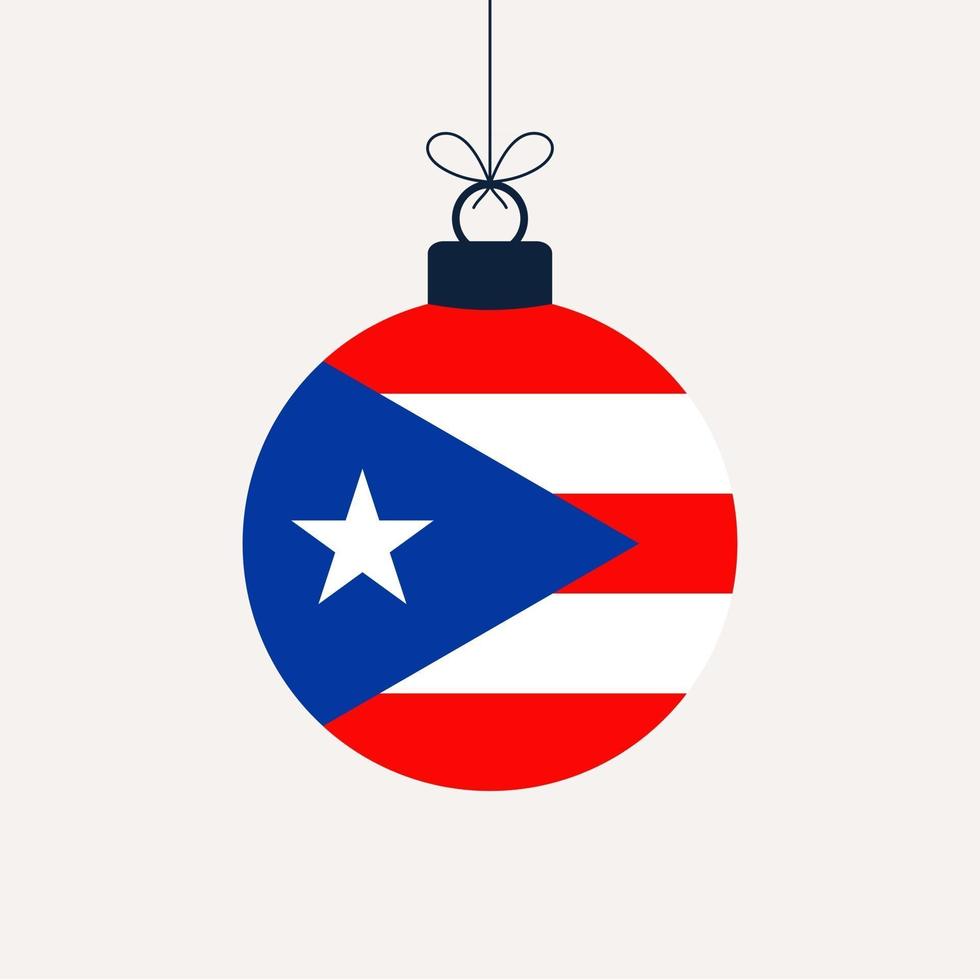 jul nytt år boll med puerto rico flagga. gratulationskort vektorillustration. god julboll med flagga isolerad på vit bakgrund vektor