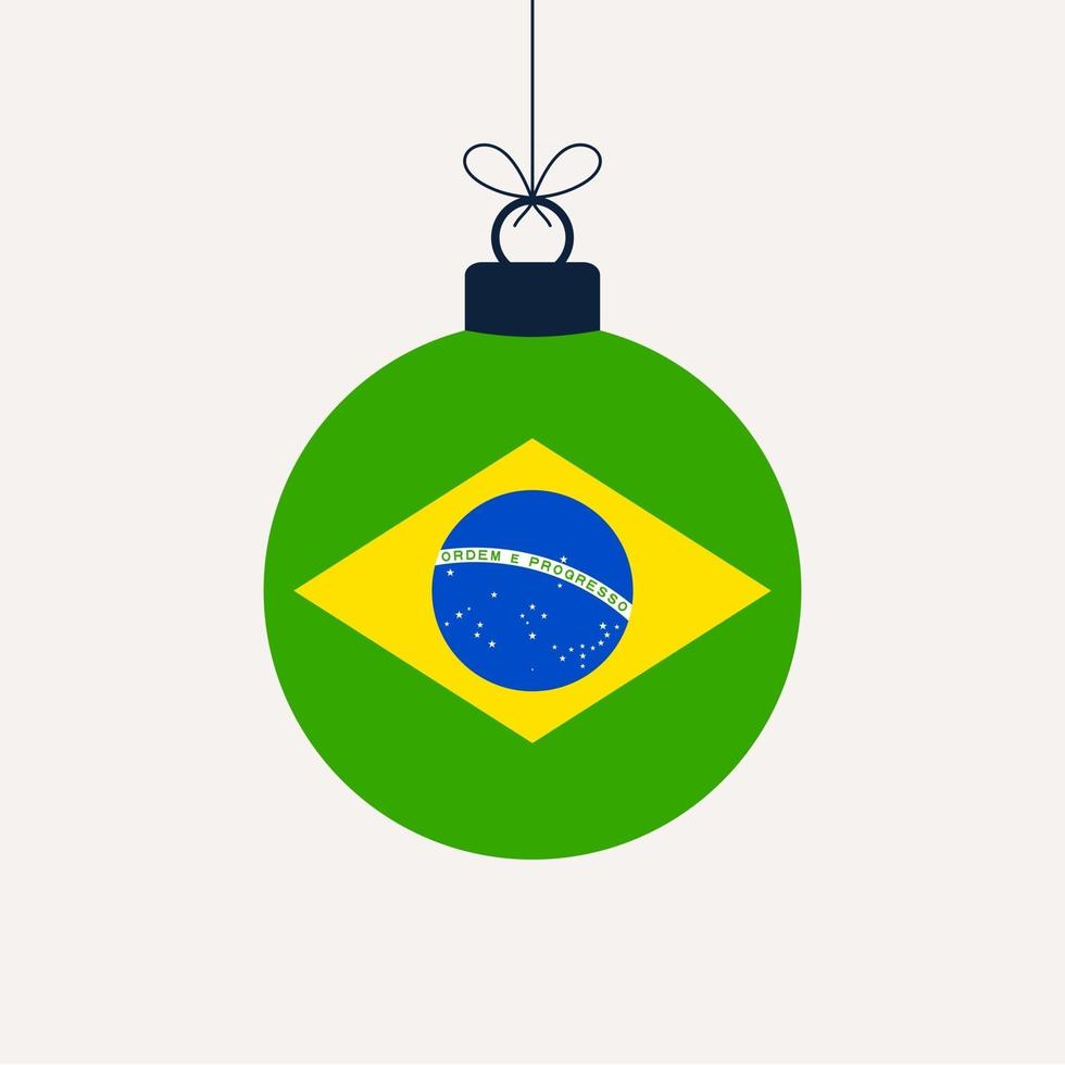 Weihnachtskugel des neuen Jahres mit Brasilien-Flagge. Grußkarten-Vektor-Illustration. Frohe Weihnachten-Ball mit Flagge auf weißem Hintergrund vektor