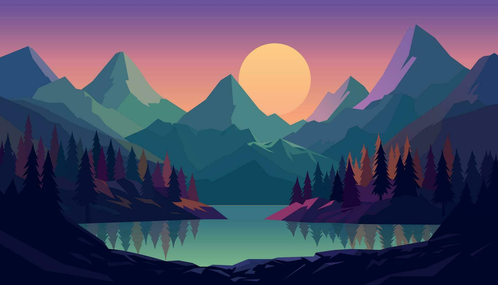 platt minimalistisk design. panorama av en berg landskap. lätt till förändra färger. vektor