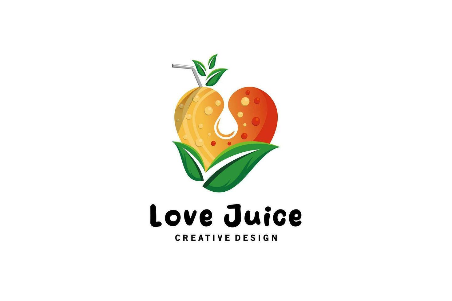 kärlek frukt juice logotyp, vektor illustration av färsk frukt juice dryck logotyp med kärlek begrepp