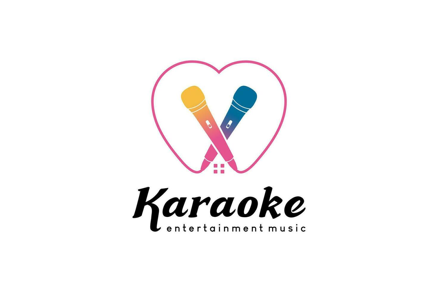 Musik- Karaoke Logo Design, Mikrofon Symbol Vektor Illustration im Herz Konzept