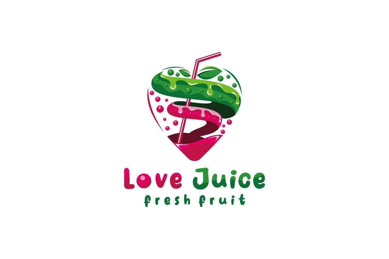 blandad frukt juice logotyp, vektor illustration av färsk frukt juice dryck logotyp med kärlek begrepp