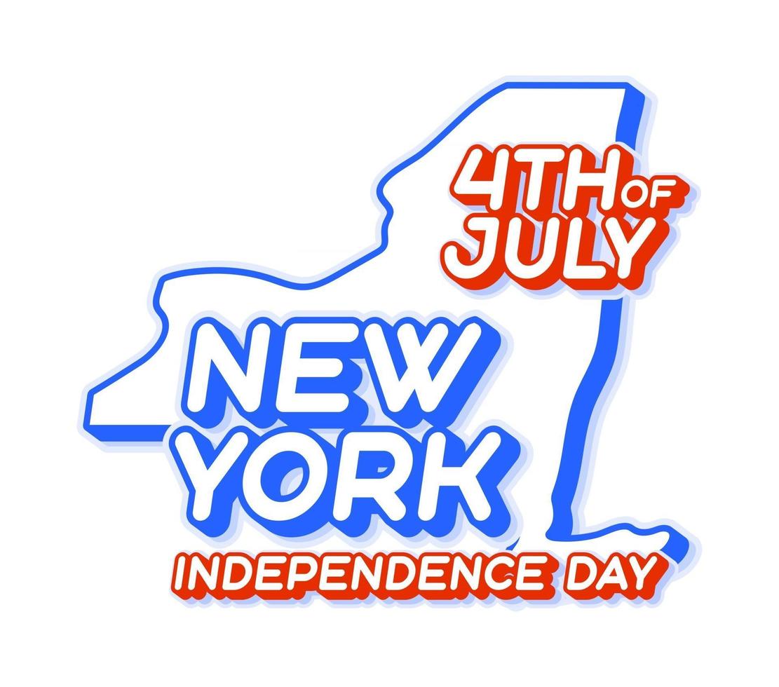 New York State 4. Juli Unabhängigkeitstag mit Karte und usa Nationalfarbe 3D-Form von uns State Vector Illustration