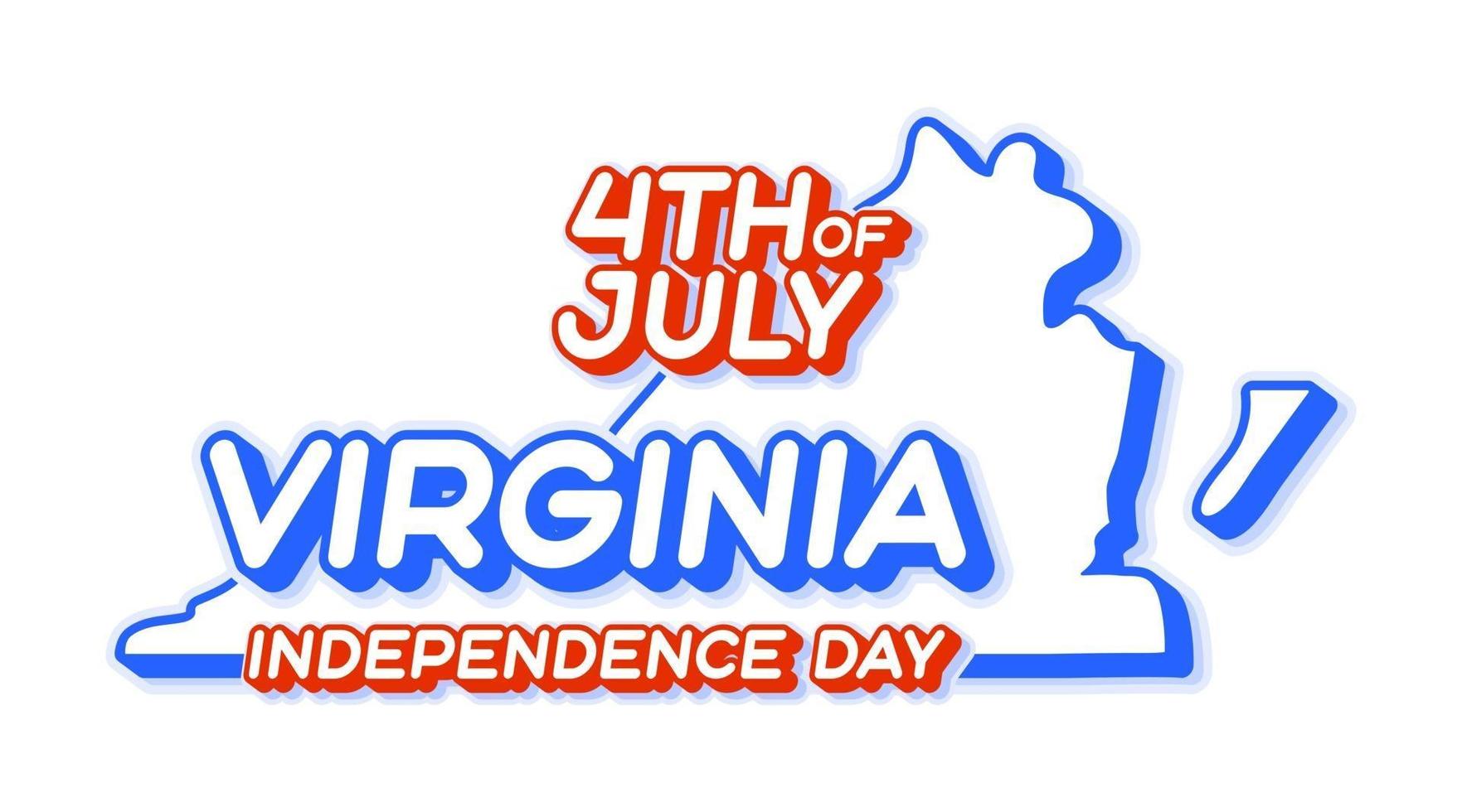 Virginia State 4. Juli Unabhängigkeitstag mit Karte und USA Nationalfarbe 3D-Form von uns State Vector Illustration