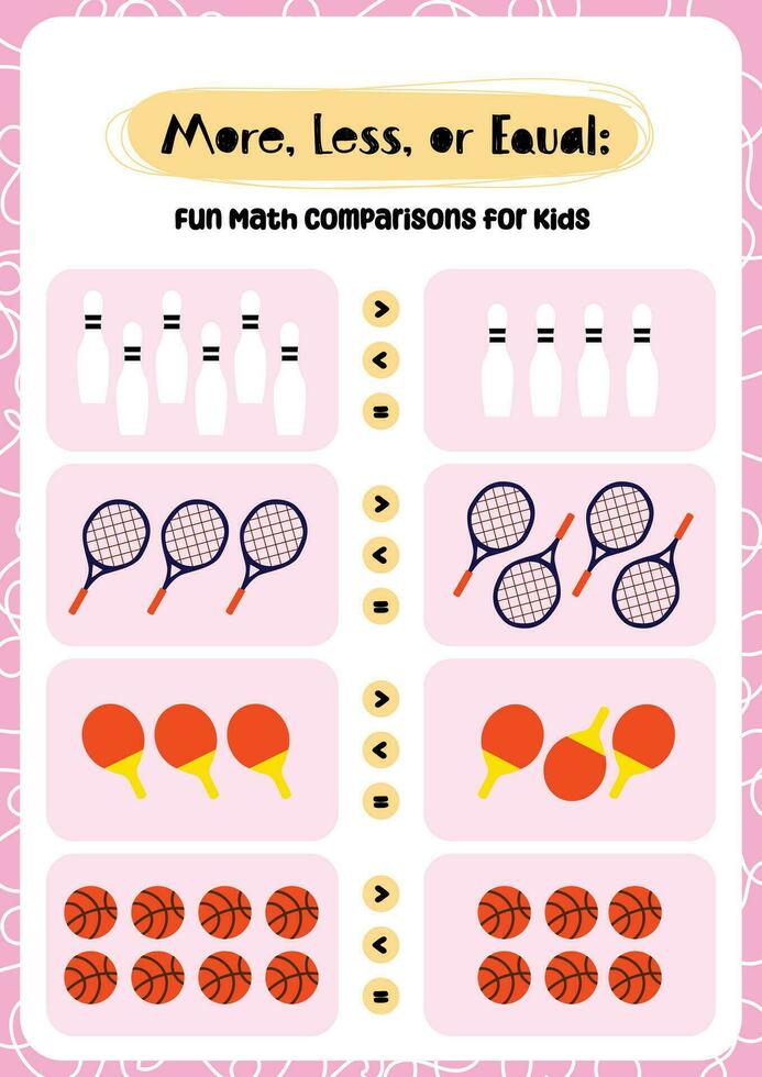 roligt design vektor Mer mindre eller likvärdig matematik matematik räkning kalkylblad tryckbar för barn aktivitet