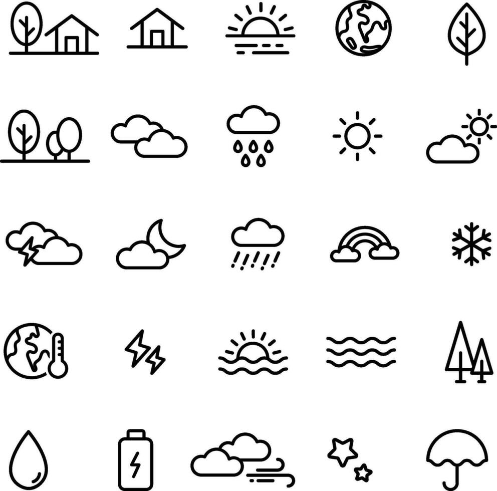 platt design vektor väder och natur ikon samling