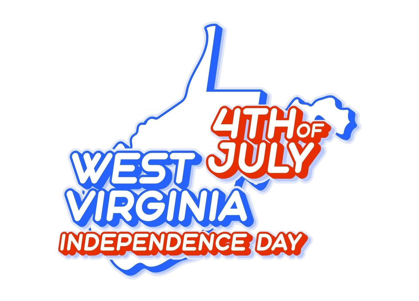 West Virginia State 4. Juli Unabhängigkeitstag mit Karte und USA Nationalfarbe 3D-Form von uns State Vector Illustration