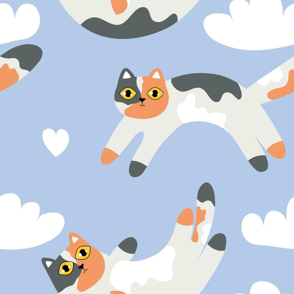 söt sömlös vektor mönster med katter och moln