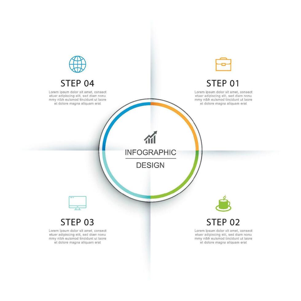 infographics cirkel tidslinje med 4 siffra data mall. vektor illustration abstrakt bakgrund.