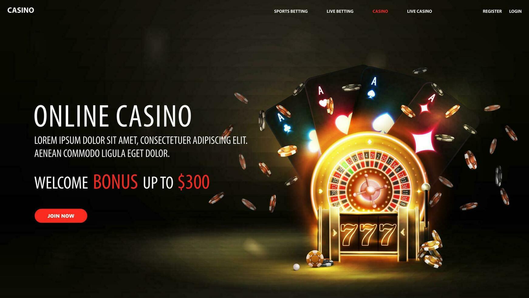 online Kasino, herzlich willkommen Bonus, schwarz Banner mit Schnittstelle Elemente, Neon- Gold Slot Maschine, Neon- Kasino Roulette, Poker Chips und spielen Karten auf dunkel Hintergrund vektor
